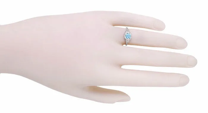 Art Deco Filigree Flowers Blue Topaz Promise Ring in Sterling Silver Antique Jewelry Mall Rings Art Deco Filigree Flowers Blue Topaz Promise Ring in Sterling Silver Antique Jewelry Mall Rings