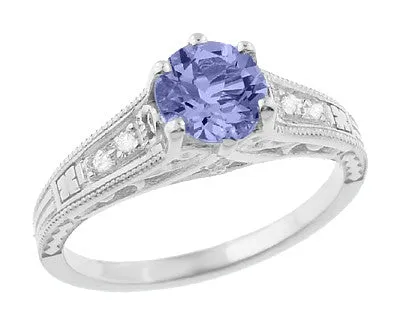 Art Deco Filigree Tanzanite and Diamond Engagement Ring in 14 Karat White Gold Antique Jewelry Mall Rings Art Deco Filigree Tanzanite and Diamond Engagement Ring in 14 Karat White Gold Antique Jewelry Mall Rings