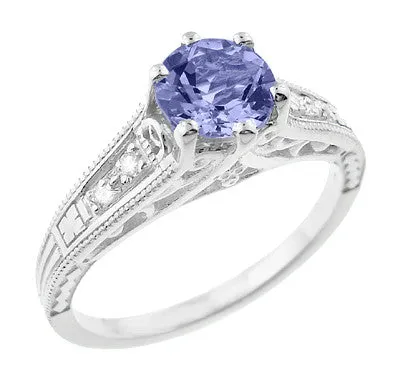 Art Deco Filigree Tanzanite and Diamond Engagement Ring in 14 Karat White Gold Antique Jewelry Mall Rings Art Deco Filigree Tanzanite and Diamond Engagement Ring in 14 Karat White Gold Antique Jewelry Mall Rings