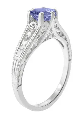 Art Deco Filigree Tanzanite and Diamond Engagement Ring in 14 Karat White Gold Antique Jewelry Mall Rings Art Deco Filigree Tanzanite and Diamond Engagement Ring in 14 Karat White Gold Antique Jewelry Mall Rings