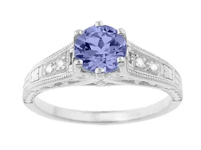 Art Deco Filigree Tanzanite and Diamond Engagement Ring in 14 Karat White Gold Antique Jewelry Mall Rings Art Deco Filigree Tanzanite and Diamond Engagement Ring in 14 Karat White Gold Antique Jewelry Mall Rings