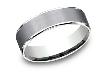 Benchmark 65mm Tantalum and 14k White or Yellow Gold Comfort Fit Wedding Band with Textured Center Benchmark Rings Benchmark 65mm Tantalum and 14k White or Yellow Gold Comfort Fit Wedding Band with Textured Center Benchmark Rings