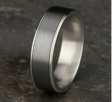 Benchmark 65mm Tantalum and 14k White or Yellow Gold Comfort Fit Wedding Band with Textured Center Benchmark Rings
