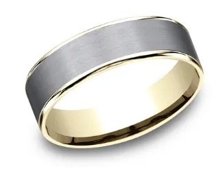 Benchmark 65mm Tantalum and 14k White or Yellow Gold Comfort Fit Wedding Band with Textured Center Benchmark Rings