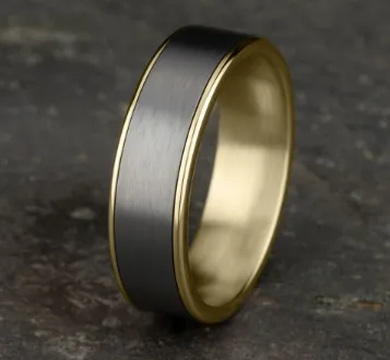 Benchmark 65mm Tantalum and 14k White or Yellow Gold Comfort Fit Wedding Band with Textured Center Benchmark Rings