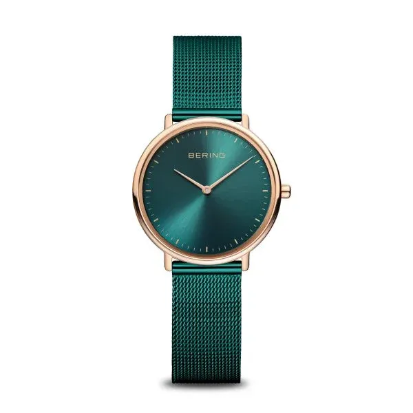 Bering Time Rings Ladies Classic Watch with Milanese Band in Teal