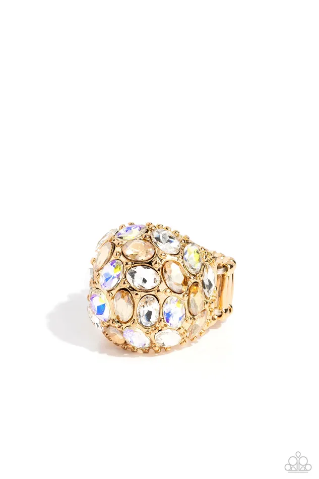 BLING Loud and Proud Gold White and Iridescent Gem Ring Paparazzi Paparazzi Accessories Rings BLING Loud and Proud Gold White and Iridescent Gem Ring Paparazzi Paparazzi Accessories Rings