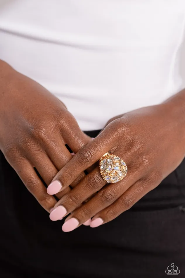 BLING Loud and Proud Gold White and Iridescent Gem Ring Paparazzi Paparazzi Accessories Rings