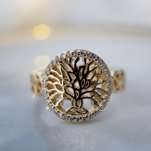 Celtic Tree of Life 18K Yellow Gold Diamond Ring Celtic Knot Jewellery Rings