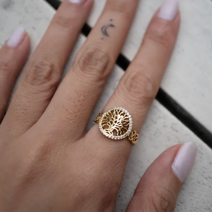 Celtic Tree of Life 18K Yellow Gold Diamond Ring Celtic Knot Jewellery Rings