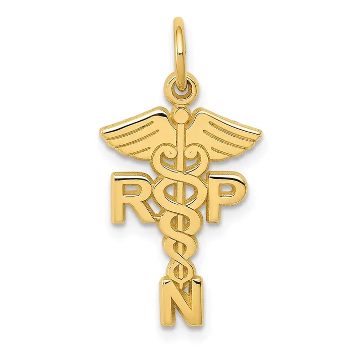 Charm Necklaces Qgold 10k Yellow Gold 15 mm Registered Nurse Practitioner Charm 083 grams