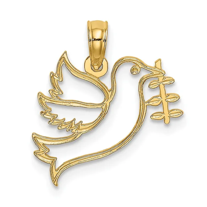 Charm Necklaces Qgold 10k Yellow Gold 17 mm CutOut Dove with Olive Branch Charm 056 grams Charm Necklaces Qgold 10k Yellow Gold 17 mm CutOut Dove with Olive Branch Charm 056 grams