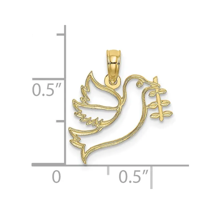 Charm Necklaces Qgold 10k Yellow Gold 17 mm CutOut Dove with Olive Branch Charm 056 grams Charm Necklaces Qgold 10k Yellow Gold 17 mm CutOut Dove with Olive Branch Charm 056 grams