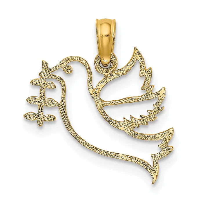 Charm Necklaces Qgold 10k Yellow Gold 17 mm CutOut Dove with Olive Branch Charm 056 grams Charm Necklaces Qgold 10k Yellow Gold 17 mm CutOut Dove with Olive Branch Charm 056 grams