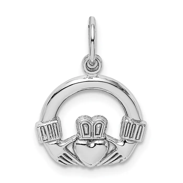 Charm Necklaces Qgold 14k White Gold 14 mm Claddagh Charm 097 grams