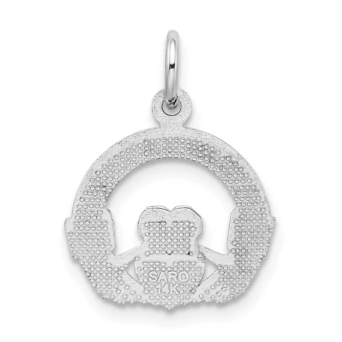 Charm Necklaces Qgold 14k White Gold 14 mm Claddagh Charm 097 grams