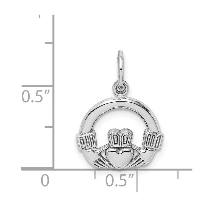 Charm Necklaces Qgold 14k White Gold 14 mm Claddagh Charm 097 grams