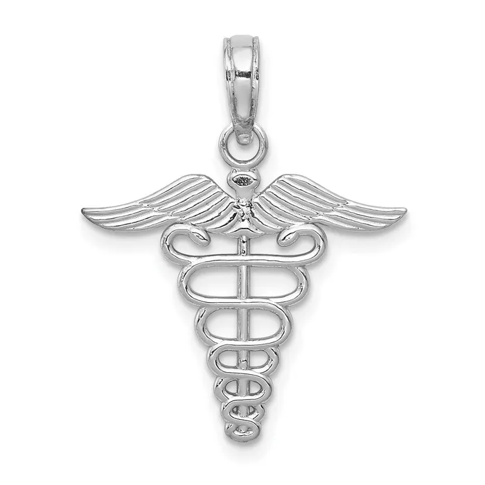 Charm Necklaces Qgold 14k White Gold 19 mm Caduceus Charm 08 grams