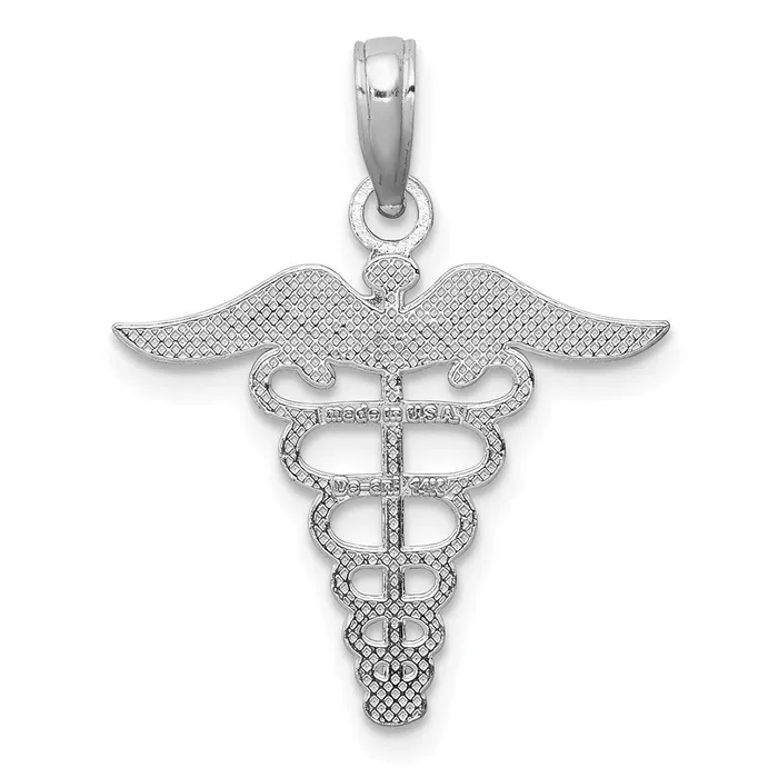 Charm Necklaces Qgold 14k White Gold 19 mm Caduceus Charm 08 grams Charm Necklaces Qgold 14k White Gold 19 mm Caduceus Charm 08 grams