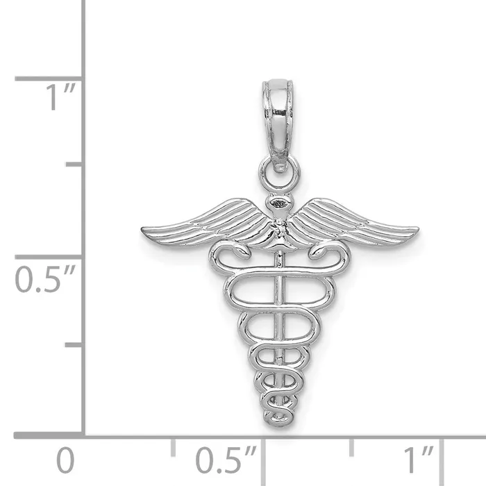Charm Necklaces Qgold 14k White Gold 19 mm Caduceus Charm 08 grams Charm Necklaces Qgold 14k White Gold 19 mm Caduceus Charm 08 grams