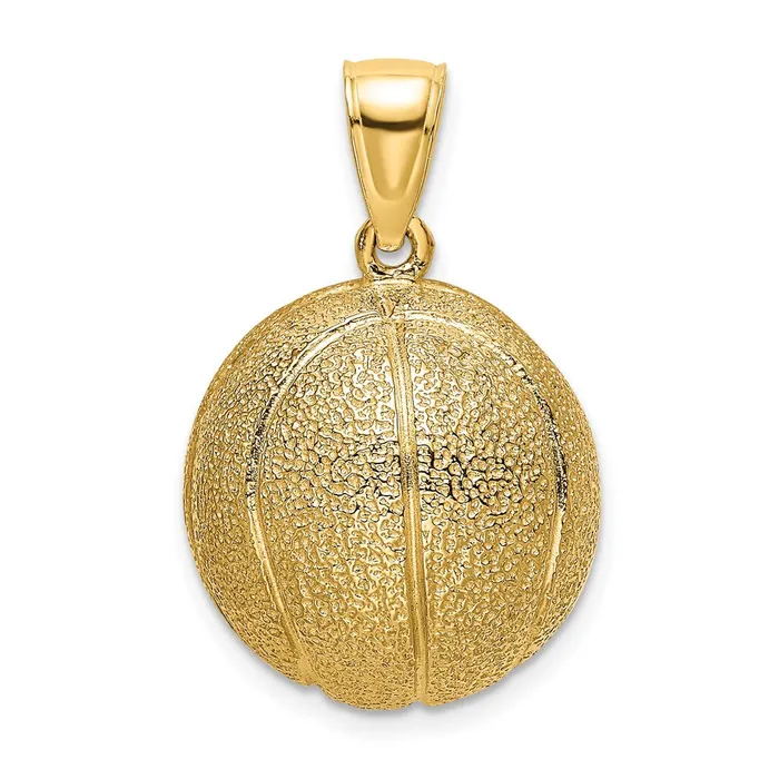 Charm Necklaces Qgold 14k Yellow Gold 165 mm 3D Textured Basketball Charm 1152 grams