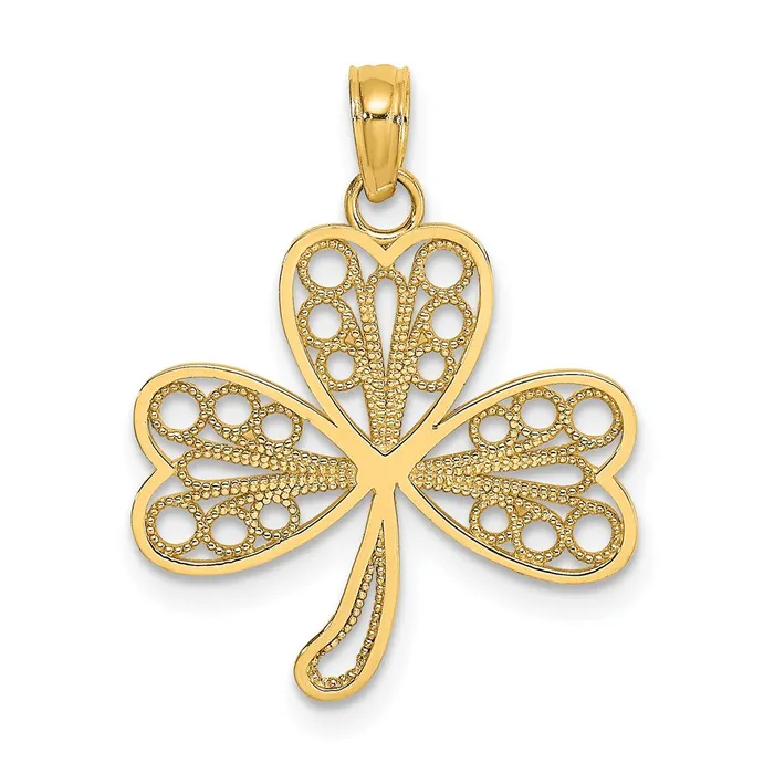 Charm Necklaces Qgold 14k Yellow Gold 186 mm Filigree 3Leaf Clover Charm 094 grams