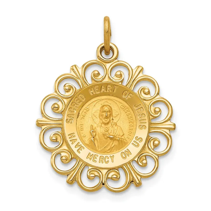 Charm Necklaces Qgold 14k Yellow Gold 18 mm Sacred Heart of Jesus Medal Charm 131 grams Charm Necklaces Qgold 14k Yellow Gold 18 mm Sacred Heart of Jesus Medal Charm 131 grams