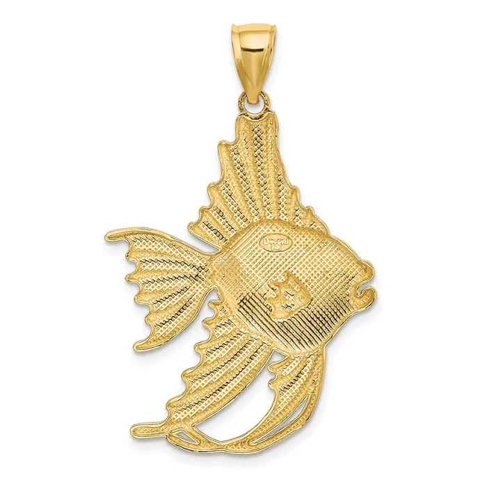 Charm Necklaces Qgold 14k Yellow Gold 264 mm Textured LARGE ANGELFISH Charm 451 grams