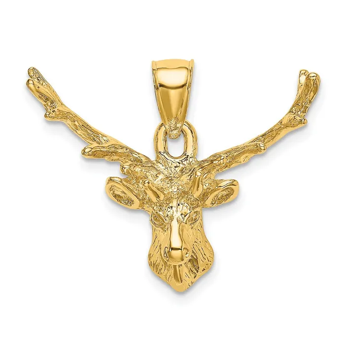 Charm Necklaces Qgold 14k Yellow Gold 278 mm 2D Deer Head 8 Point Buck Charm 449 grams Charm Necklaces Qgold 14k Yellow Gold 278 mm 2D Deer Head 8 Point Buck Charm 449 grams