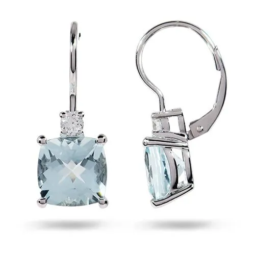 CUSHION AQUAMARINE AND DIAMOND DROP EARRINGS Penwarden Fine Jewellery Earrings
