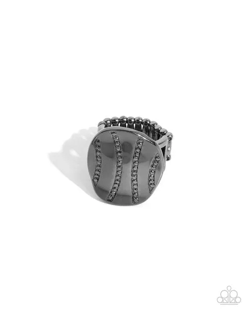 Daring Dots Black Gunmetal Circle Ring Paparazzi Paparazzi Accessories Rings