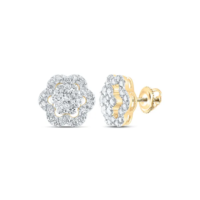Earrings GND Gold Flower Cluster Earrings 1 Cttw Round Natural Diamond Womens 258 grams Earrings GND Gold Flower Cluster Earrings 1 Cttw Round Natural Diamond Womens 258 grams