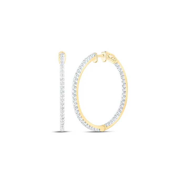 Earrings Gold Inside Outside Hoop Earrings 112 Cttw Round Natural Diamond Womens 934 grams GND Earrings Gold Inside Outside Hoop Earrings 112 Cttw Round Natural Diamond Womens 934 grams GND
