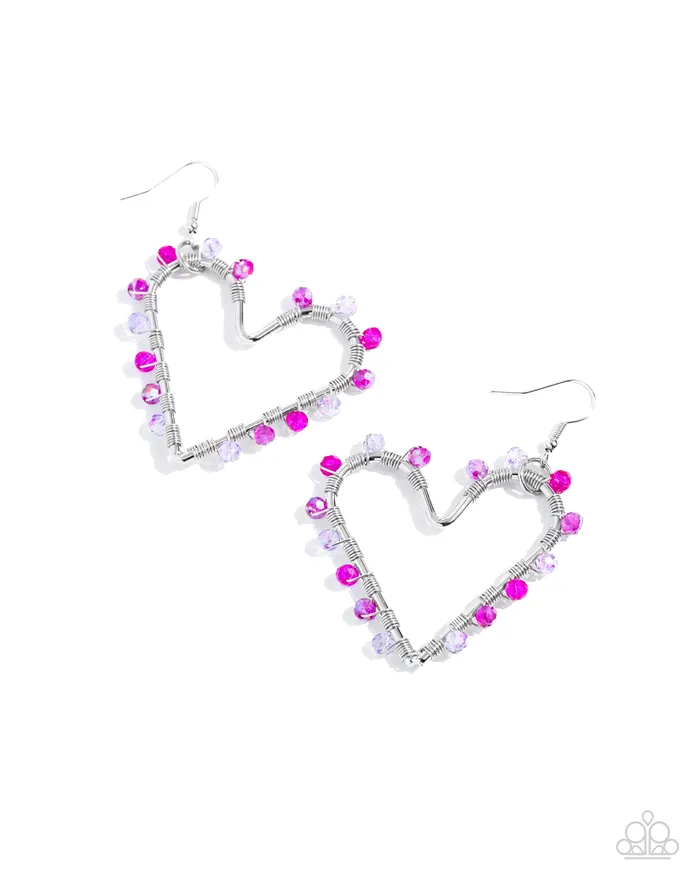 Earrings HEART of Your World Pink Bead Silver Heart Earrings Paparazzi Paparazzi Accessories Earrings HEART of Your World Pink Bead Silver Heart Earrings Paparazzi Paparazzi Accessories