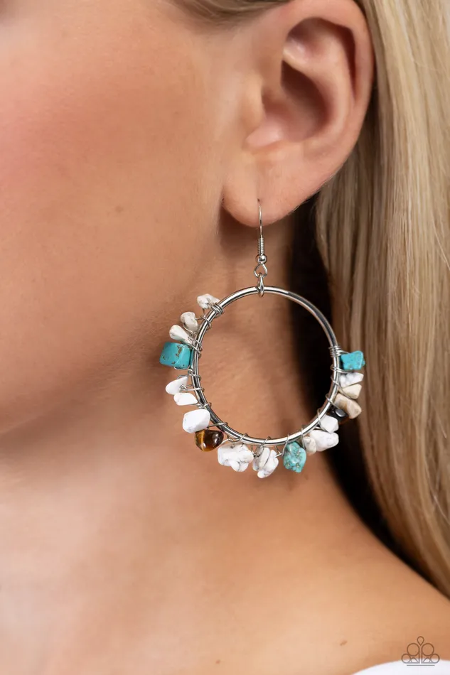Earrings Paparazzi Accessories Handcrafted Habitat White Turquoise Stone and Wooden Silver Earrings Paparazzi