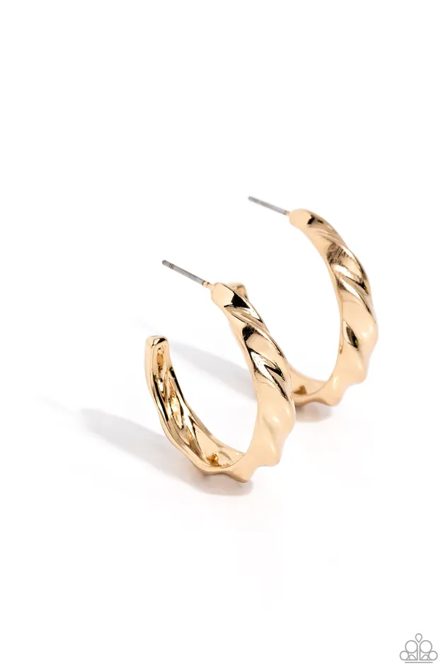 Earrings Paparazzi Accessories HOOP it Up Gold Wavy Hoop Earrings Paparazzi