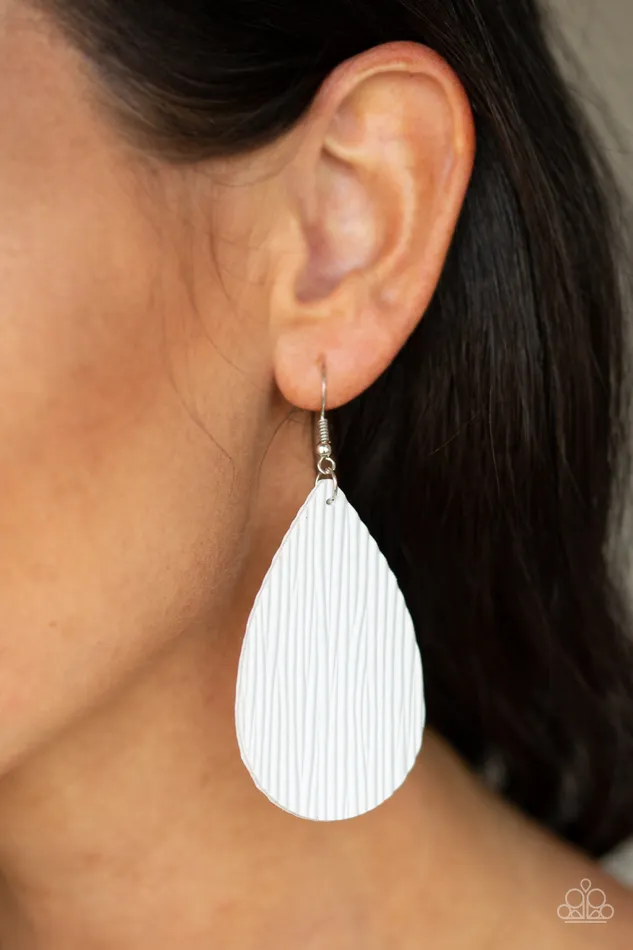 Earrings Paparazzi Accessories Natural Resource Paparazzi White Leather Teardrop Earrings