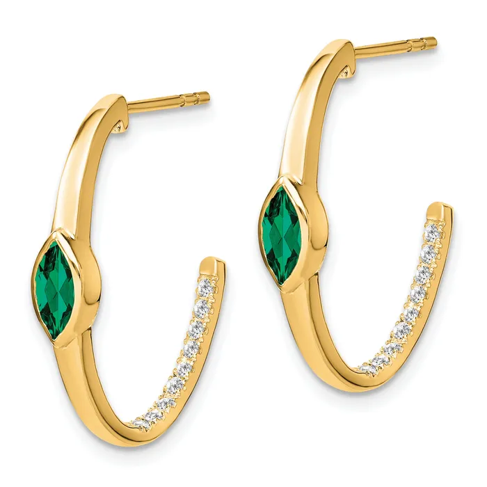 Earrings Qgold 14k Marquise Created Emerald and Diamond Jhoop Earrings 34 grams