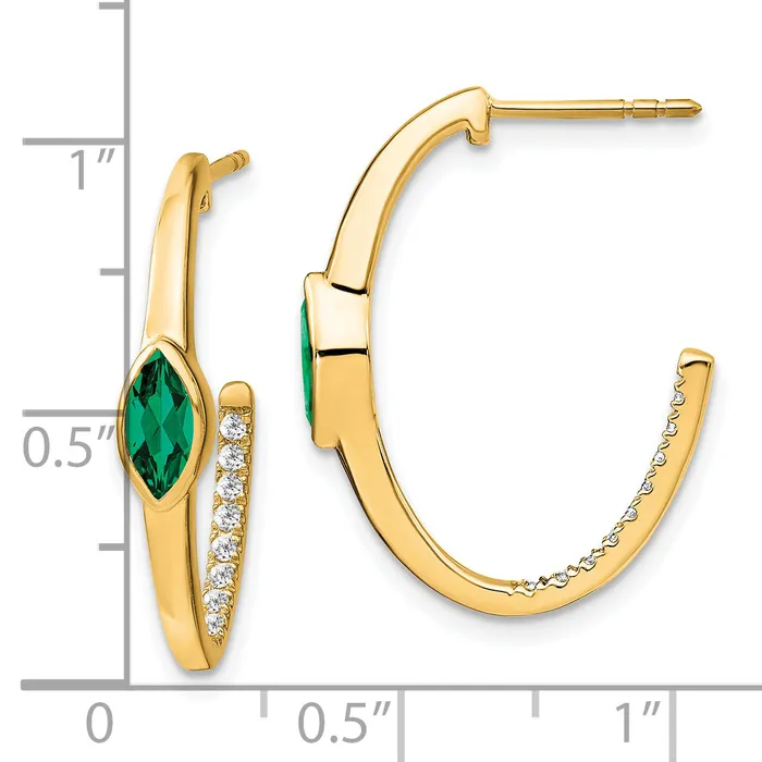 Earrings Qgold 14k Marquise Created Emerald and Diamond Jhoop Earrings 34 grams