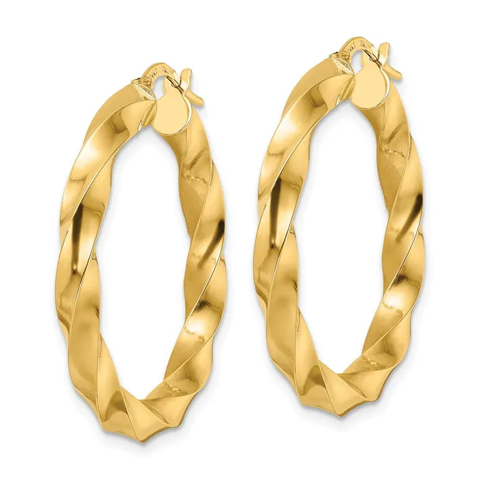 Earrings Qgold 14k Yellow Gold 324 mm Polished Twisted Hoop Earrings 338 grams