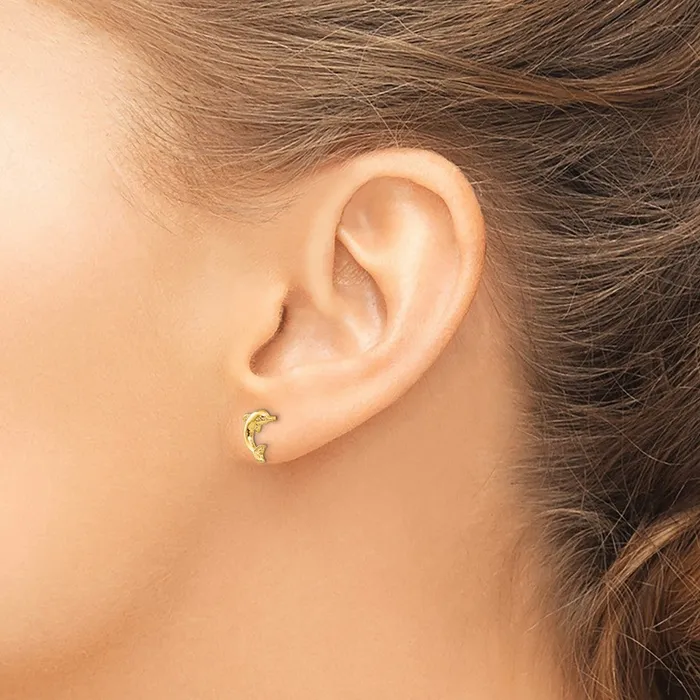 Earrings Qgold 14k Yellow Gold 7 mm Dolphin Post Earrings 096 grams Earrings Qgold 14k Yellow Gold 7 mm Dolphin Post Earrings 096 grams