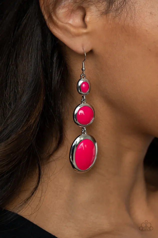 Earrings Retro Reality Pink Glassy Bead Silver Earrings Paparazzi Paparazzi Accessories
