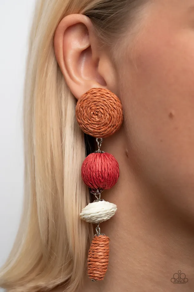 Earrings Twine Tango Multi Orange Red and White Twine Post Earrings Paparazzi Paparazzi Accessories