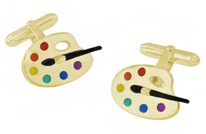 Enameled Painters Paint Palette and Brush Cufflinks in Sterling Silver with Yellow Gold Vermeil Antique Jewelry Mall Rings Enameled Painters Paint Palette and Brush Cufflinks in Sterling Silver with Yellow Gold Vermeil Antique Jewelry Mall Rings