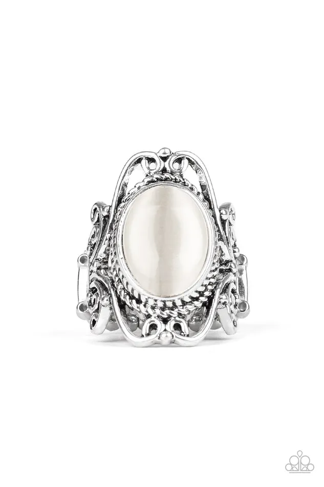 Fairytale Flair White Cats Eye Stone Silver Ring Paparazzi Paparazzi Accessories Rings Fairytale Flair White Cats Eye Stone Silver Ring Paparazzi Paparazzi Accessories Rings