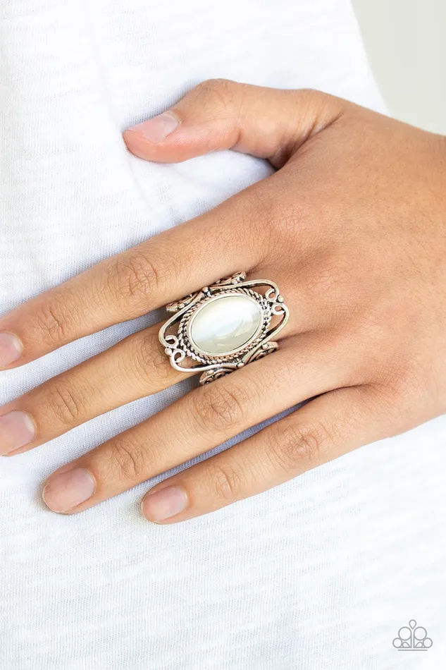 Fairytale Flair White Cats Eye Stone Silver Ring Paparazzi Paparazzi Accessories Rings