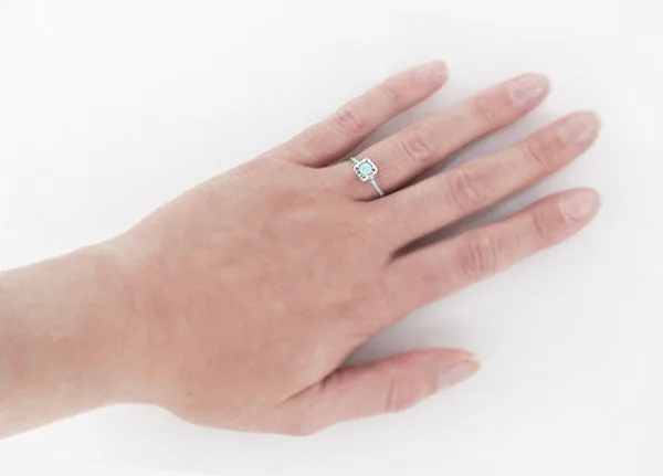 Filigree Scrolls Engraved Aquamarine Engagement Ring in 14 Karat White Gold Antique Jewelry Mall Rings Filigree Scrolls Engraved Aquamarine Engagement Ring in 14 Karat White Gold Antique Jewelry Mall Rings