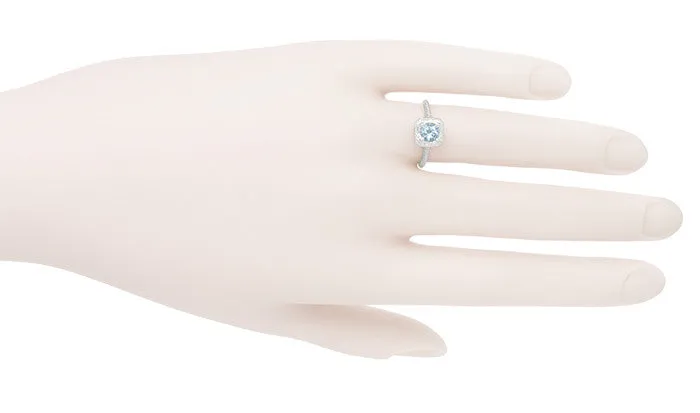 Filigree Scrolls Engraved Aquamarine Engagement Ring in 14 Karat White Gold Antique Jewelry Mall Rings Filigree Scrolls Engraved Aquamarine Engagement Ring in 14 Karat White Gold Antique Jewelry Mall Rings
