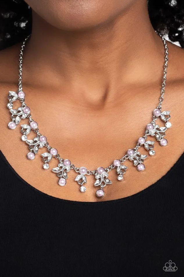 Garden Princess Pink Pearl White Gem Silver Short Necklace Paparazzi Paparazzi Accessories Necklaces