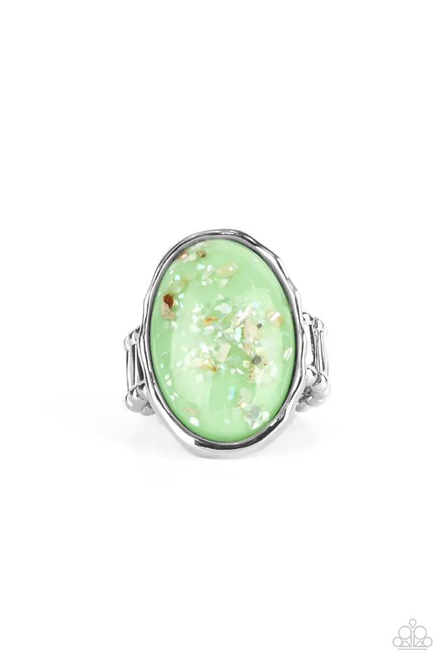Glittery With Envy Green Bead Silver Ring Paparazzi Paparazzi Accessories Rings Glittery With Envy Green Bead Silver Ring Paparazzi Paparazzi Accessories Rings